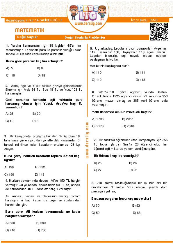 Doğal Sayılar Problemleri Hangi Sınıfta İşlenir? [2026]